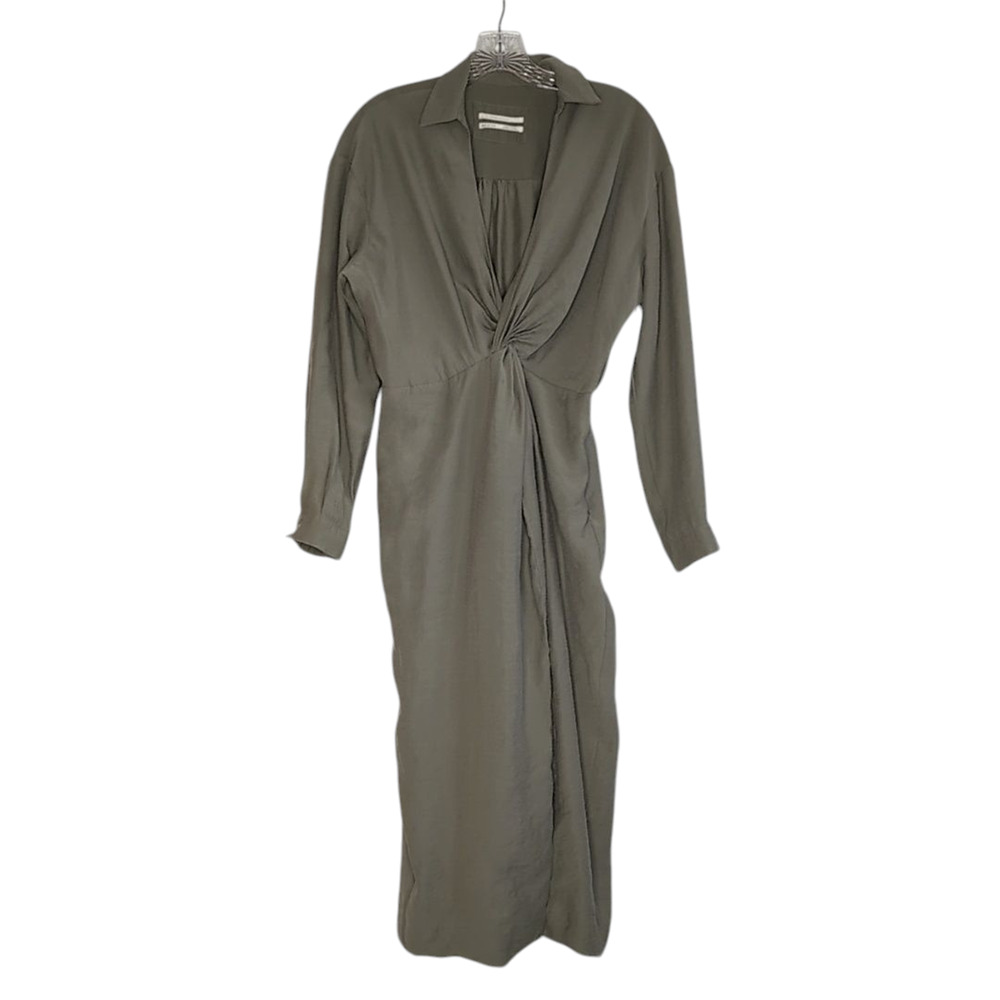 Anthropologie Gabriella Twist-Waist Shirt Moss Green Dress, Size 6